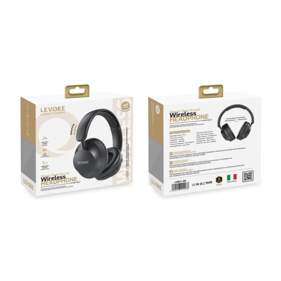 Levory Stereo Bass Wireless Noise Canceling Headphones, Up to 45 Hours Play LHB61-BK - Black