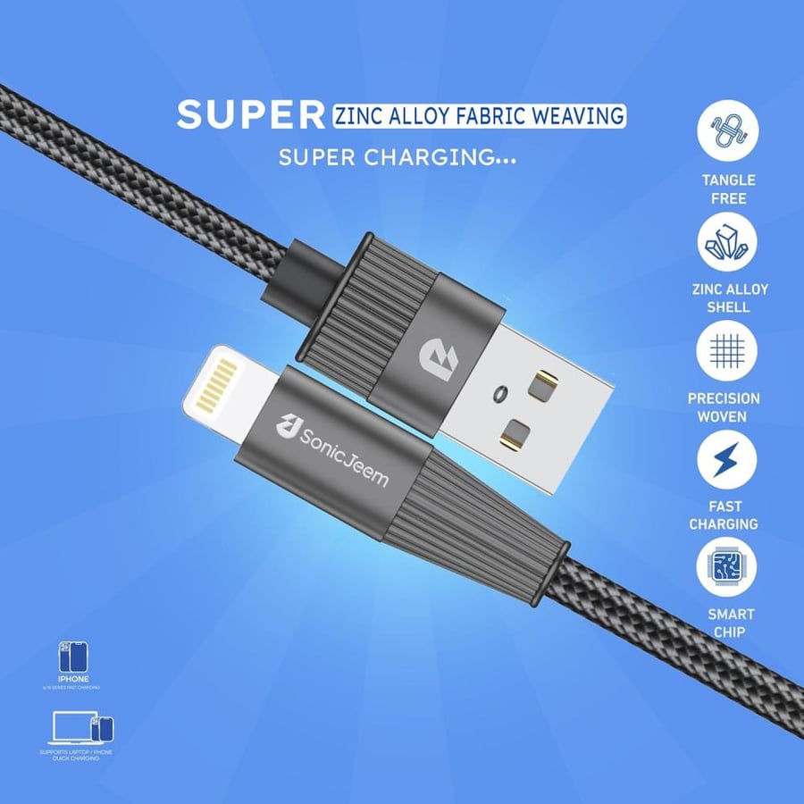 كابل بيانات من سونيك جيم 3.0 أمبير من USB إلى Lightning مع TYPE-C بطول 1.2 متر SJ101A أسود