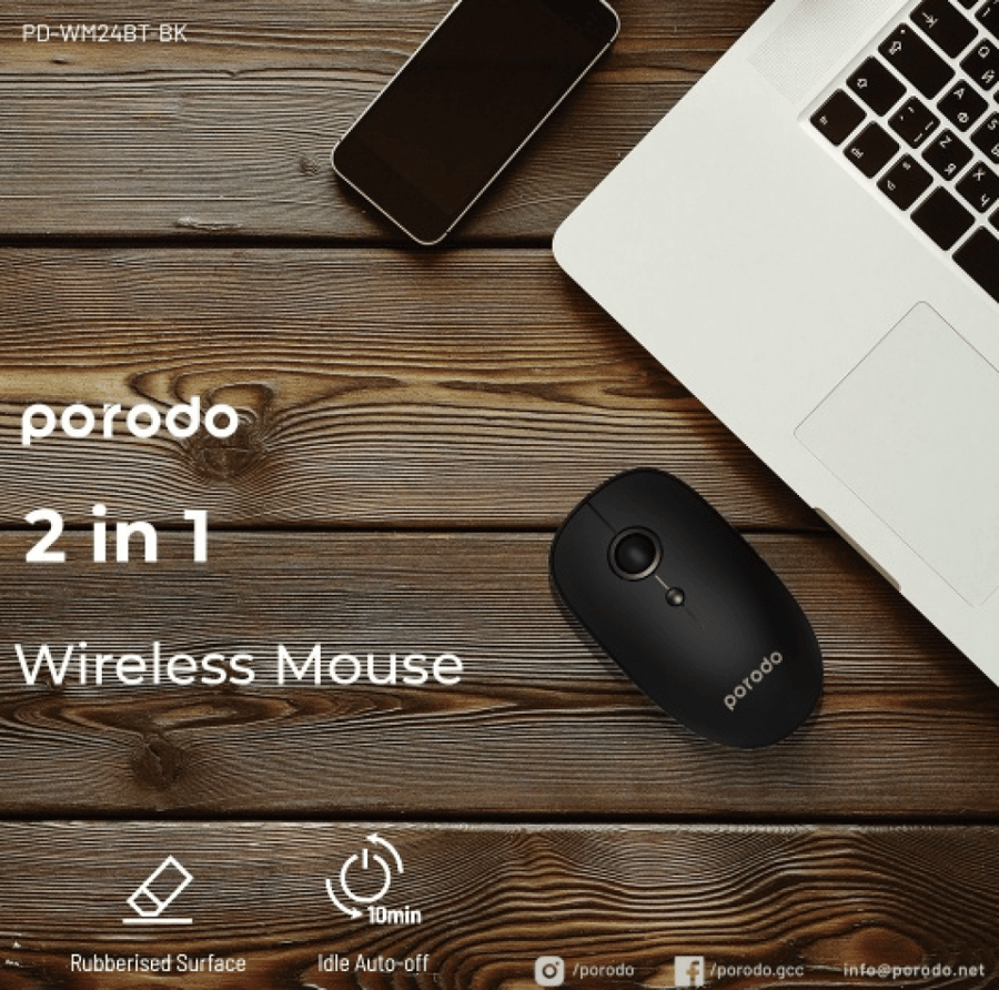 Porodo Wireless Mouse - 2 in 1 2.4G