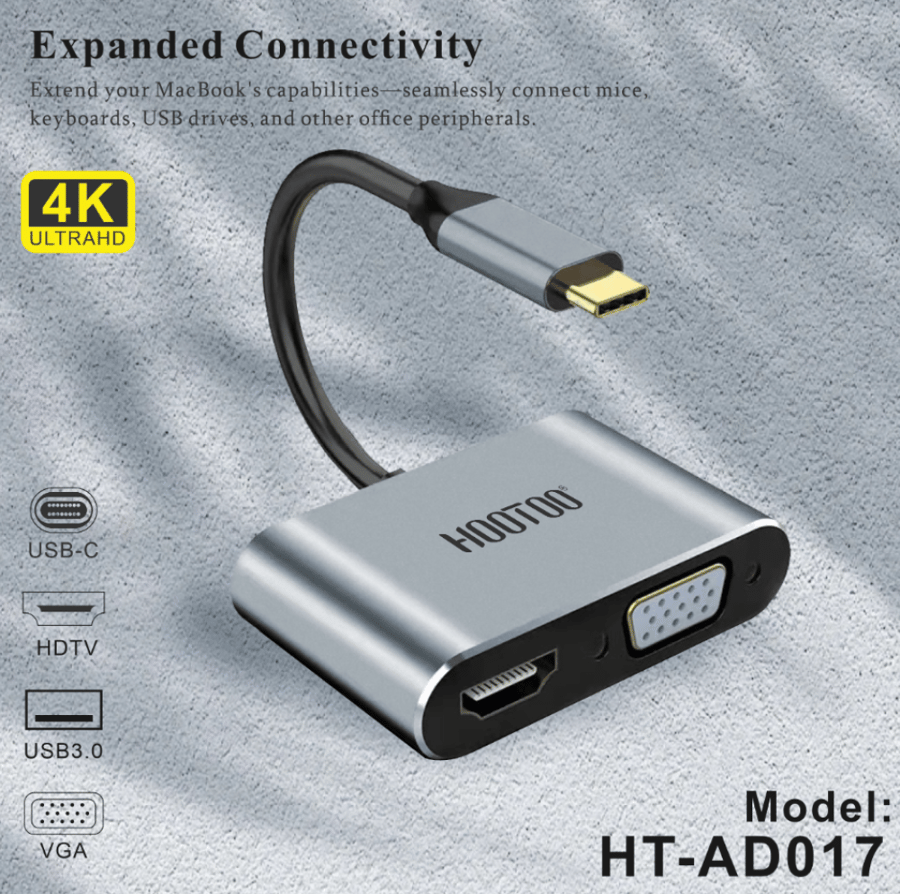 وصلة 4 في 1 من هوتو تايب سي الى HDMI و VGA عالي الجودة - HT-AD017