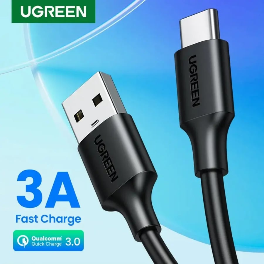 كابل يوقرين USB-A إلى USB-C للشحن السريع 3A بطول 2 متر – أسود