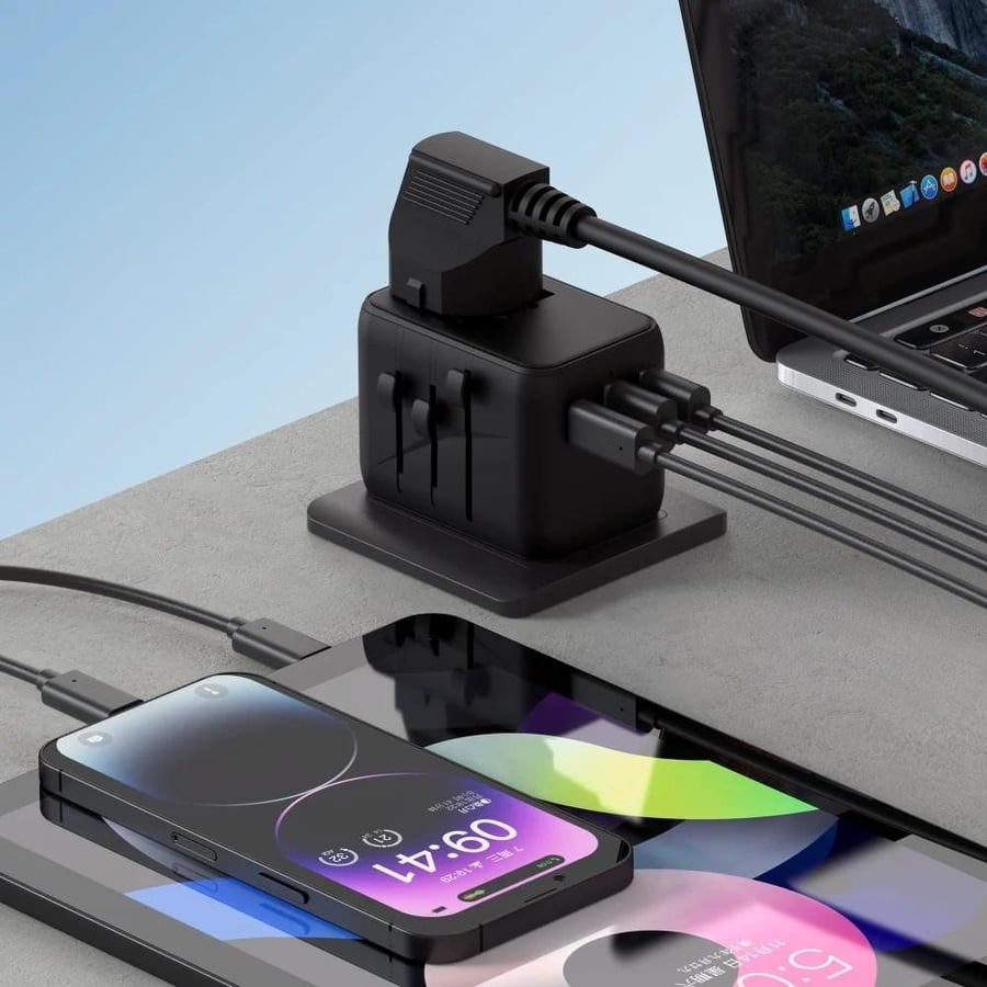 EONE travel wall charger, with two USB ports and a PD port, with a power of 20 watts, black color