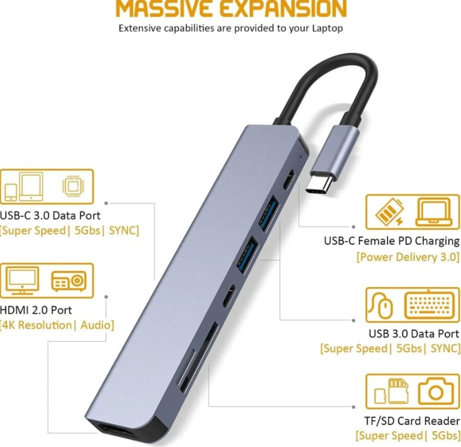 محول تايب سي متعدد المنافذ 7 في 1 من دينكس موديل DX1682
