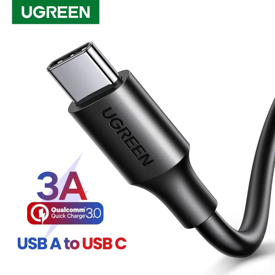 كابل يوقرين USB-A إلى USB-C للشحن السريع 3A بطول 2 متر – أسود