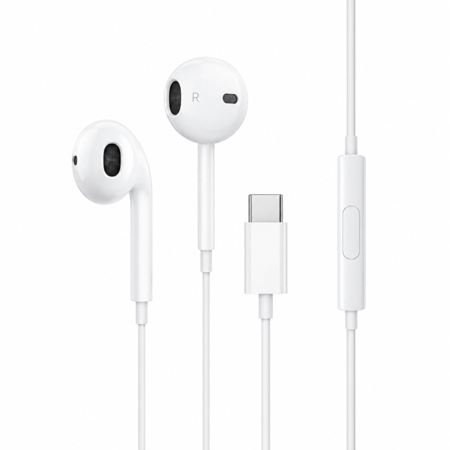 سماعة USB-C سلكية بصوت عالي الوضوح ومايكروفون مدمج من تين بلس – أبيض