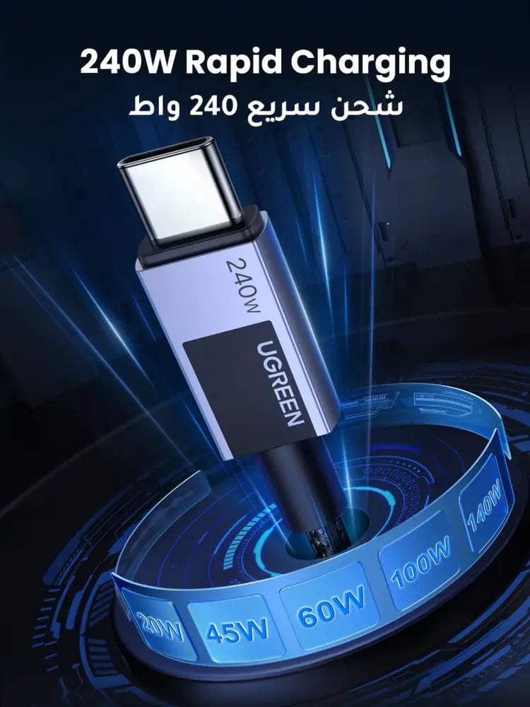 كيبل يوقرين USB-C إلى USB-C بقوة 240 واط بطول 2 متر