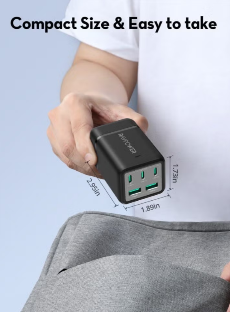 منصة شحن راف بور 5 مخرجات شاحن سريع PD 75 وات موديل RP-PC1045