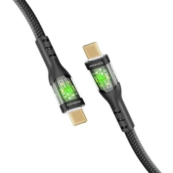 Promate Transline-CC Black 60W Fast Charging USB-C Charging Cable