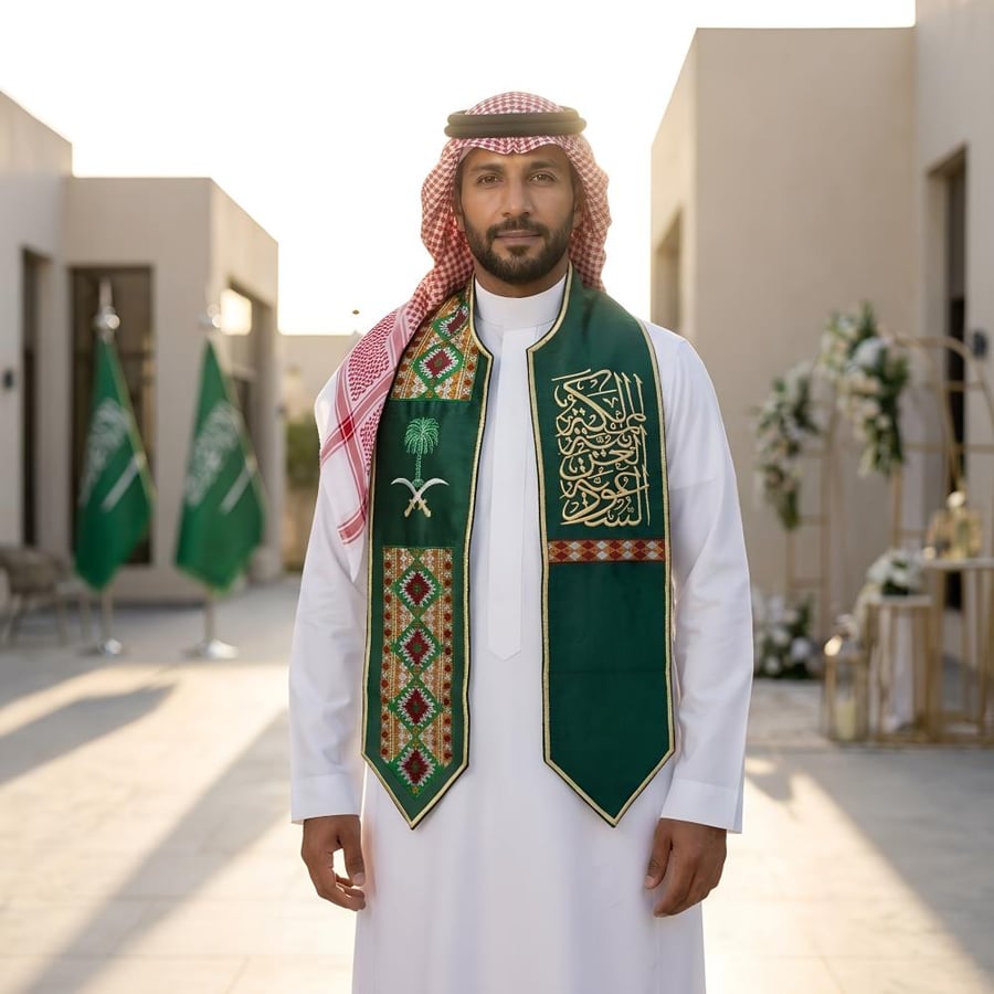 شال اليوم الوطني السعودي الفاخر – تطريز فاخر وخامة ثقيلة ولادي ورجالي
