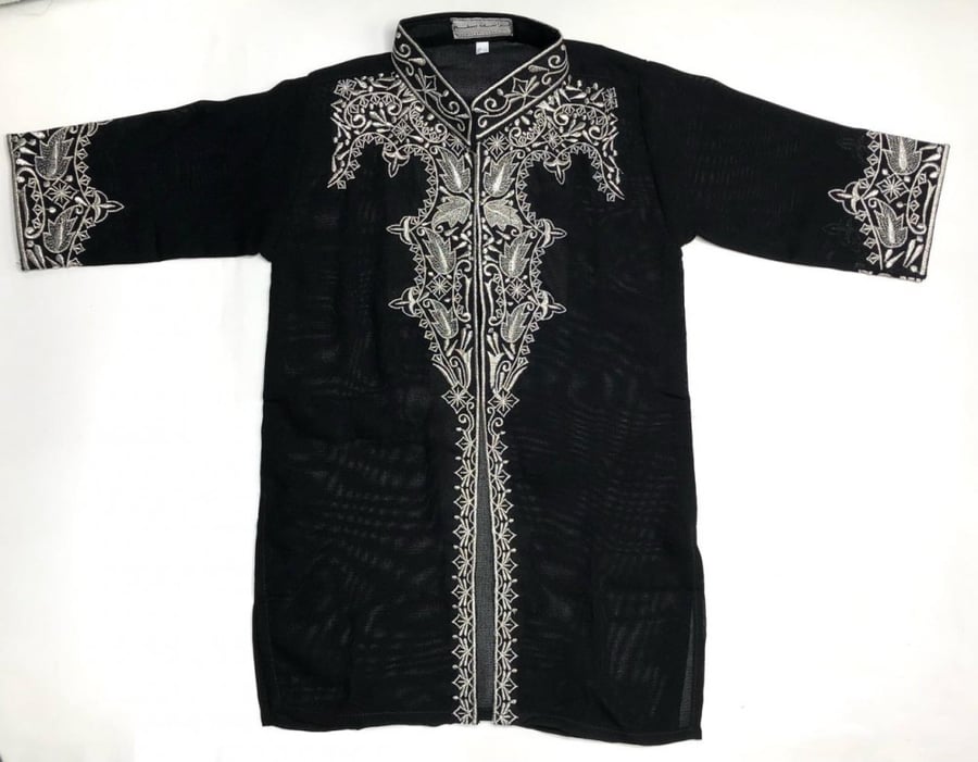 Embroidered date palm with black and silver details