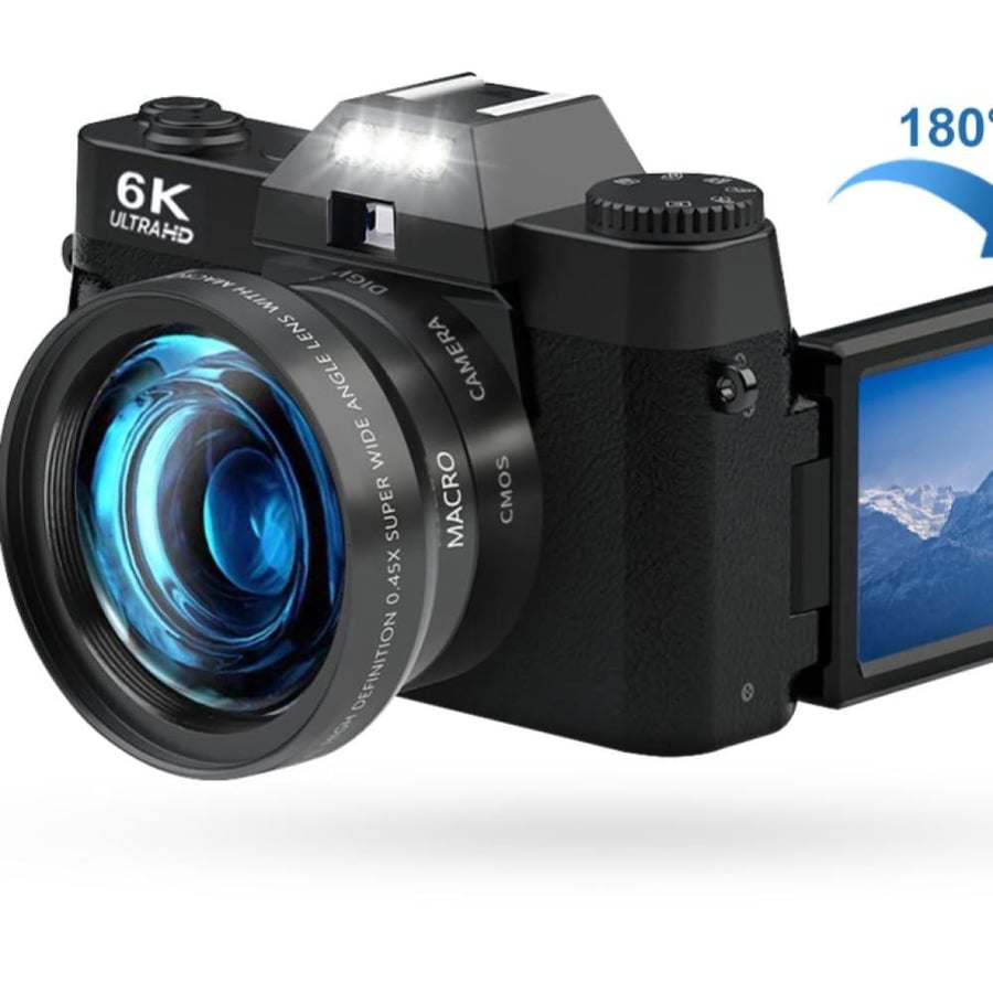 كاميرا رقمية 6K 64MP بشاشة قابلة للطي 16X واي فاي