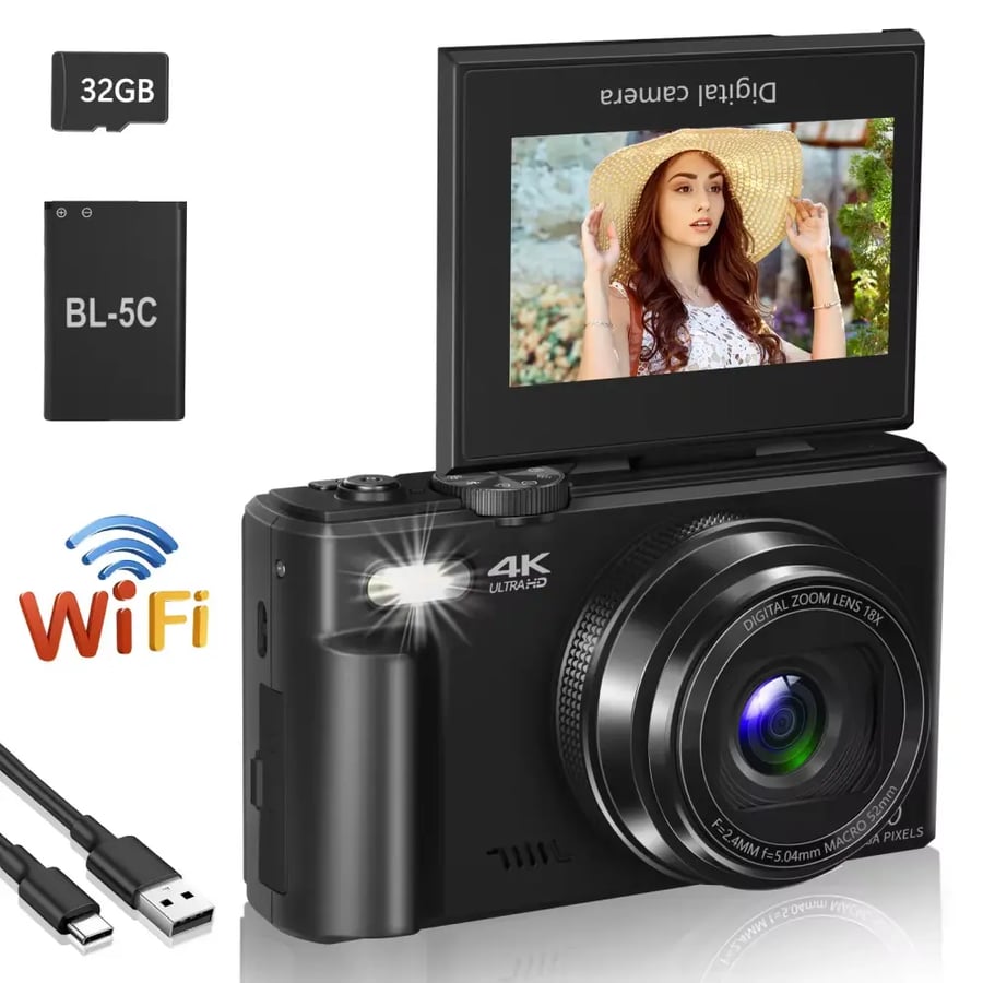 كاميرا رقمية 4K 18X بشاشة قابلة للطي واي فاي