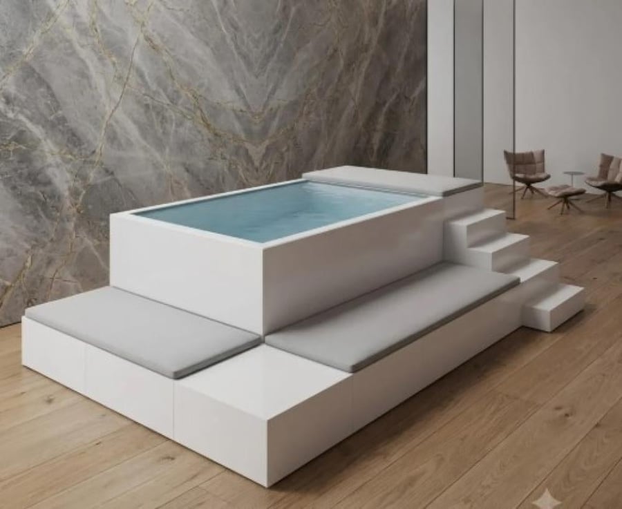 مسبح جاهز متنقل فايبر جلاس بتصميم عصري