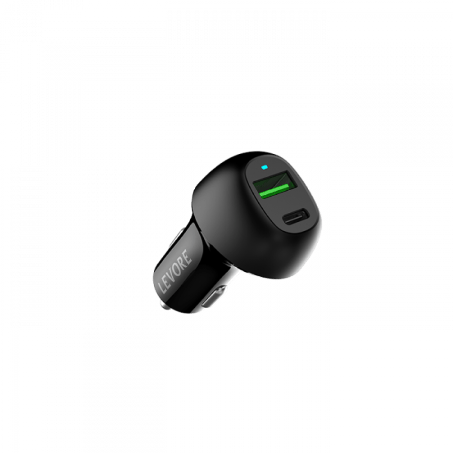شاحن سيارة ليفوري 45 واط منفذ PD و منفذ USB - أسود