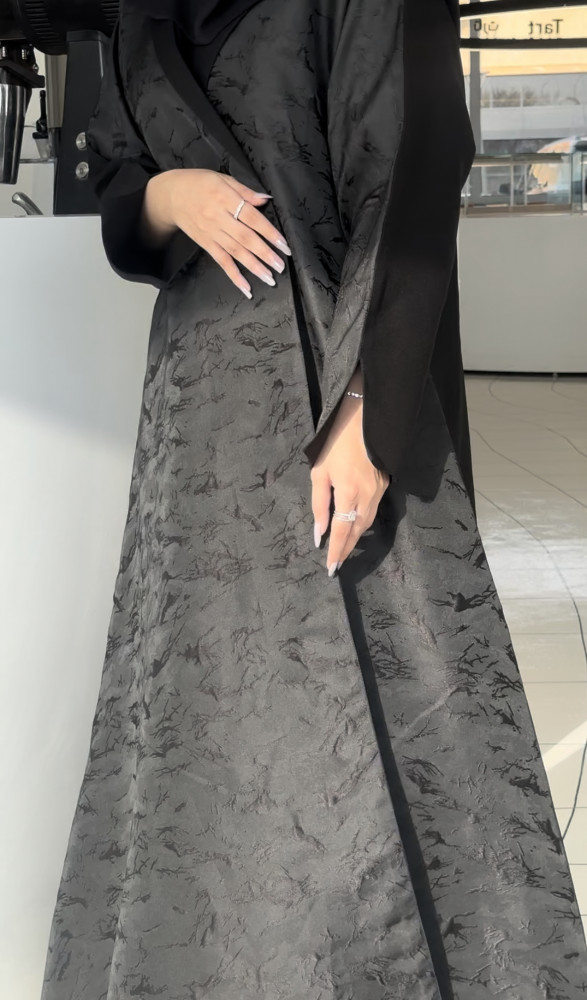 Abaya, half-length, full kimono, crepe, standing, jacquard, floral print
