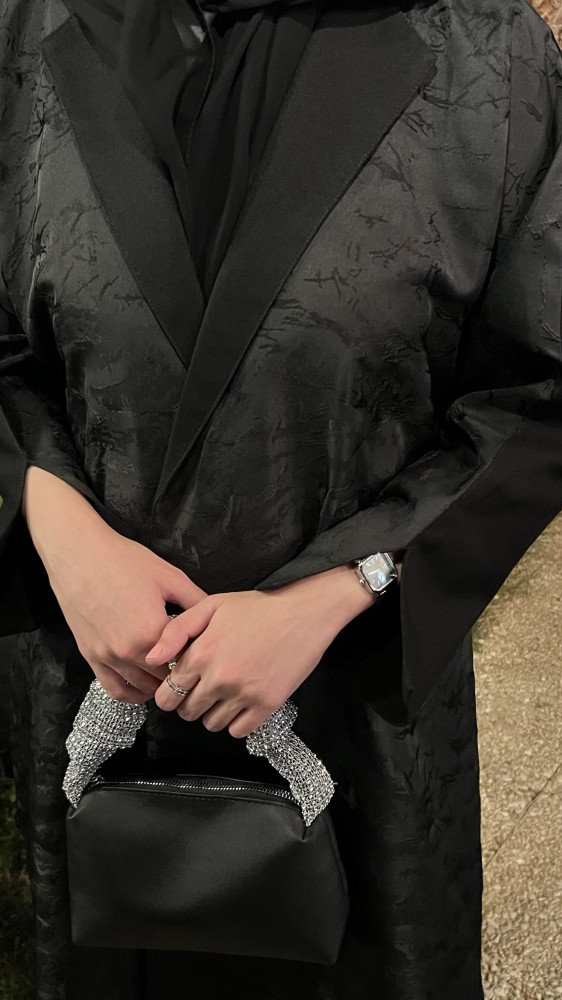 Abaya, half-length, full kimono, crepe, standing, jacquard, floral print
