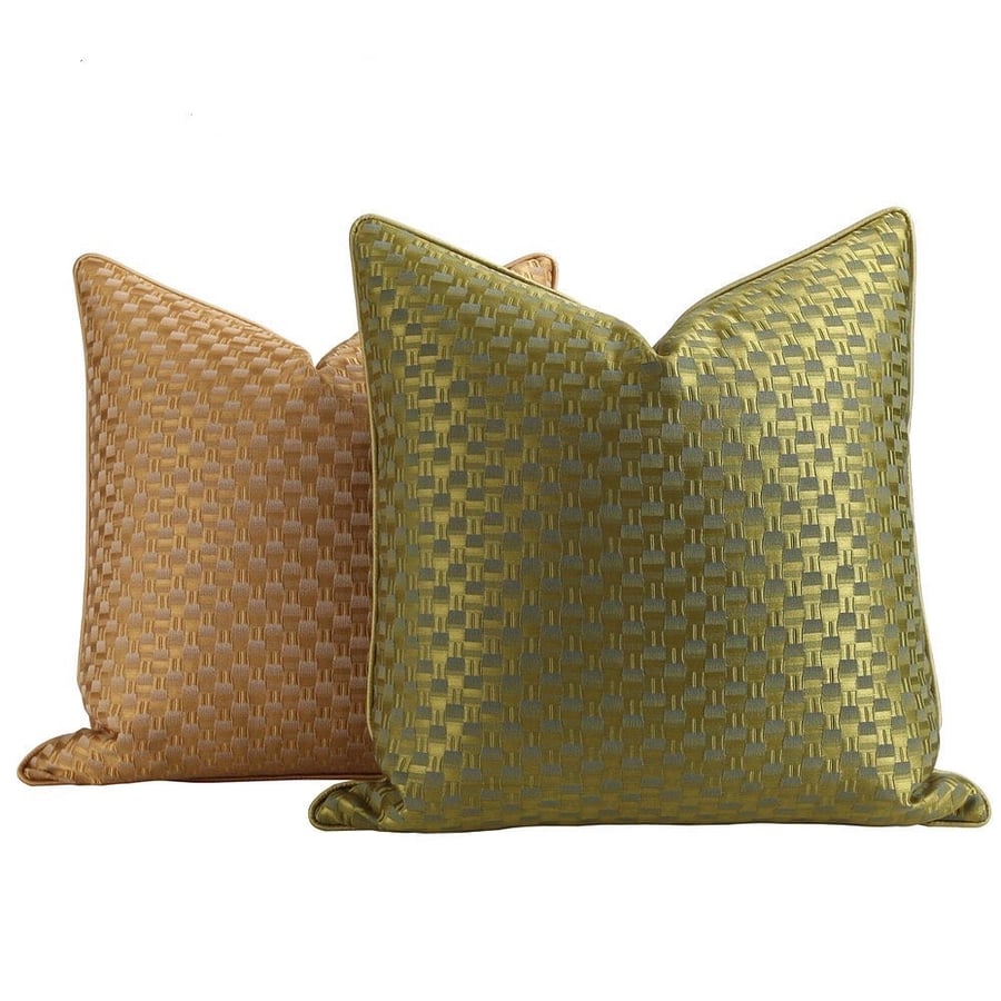 Elegant green olive cover cushions, golden yellow