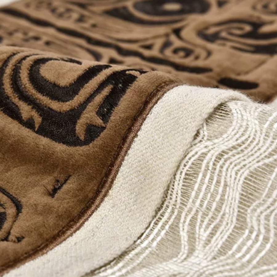 Rectangular beige brown black embroidered pillow