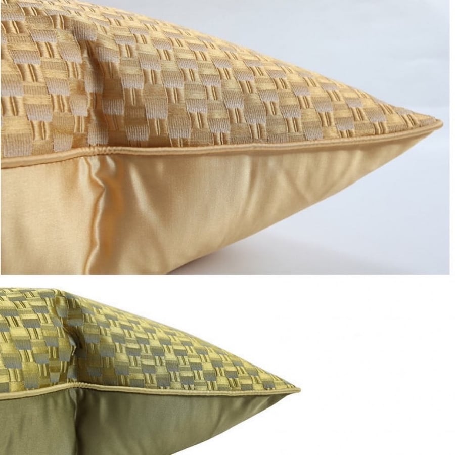 Elegant green olive cover cushions, golden yellow