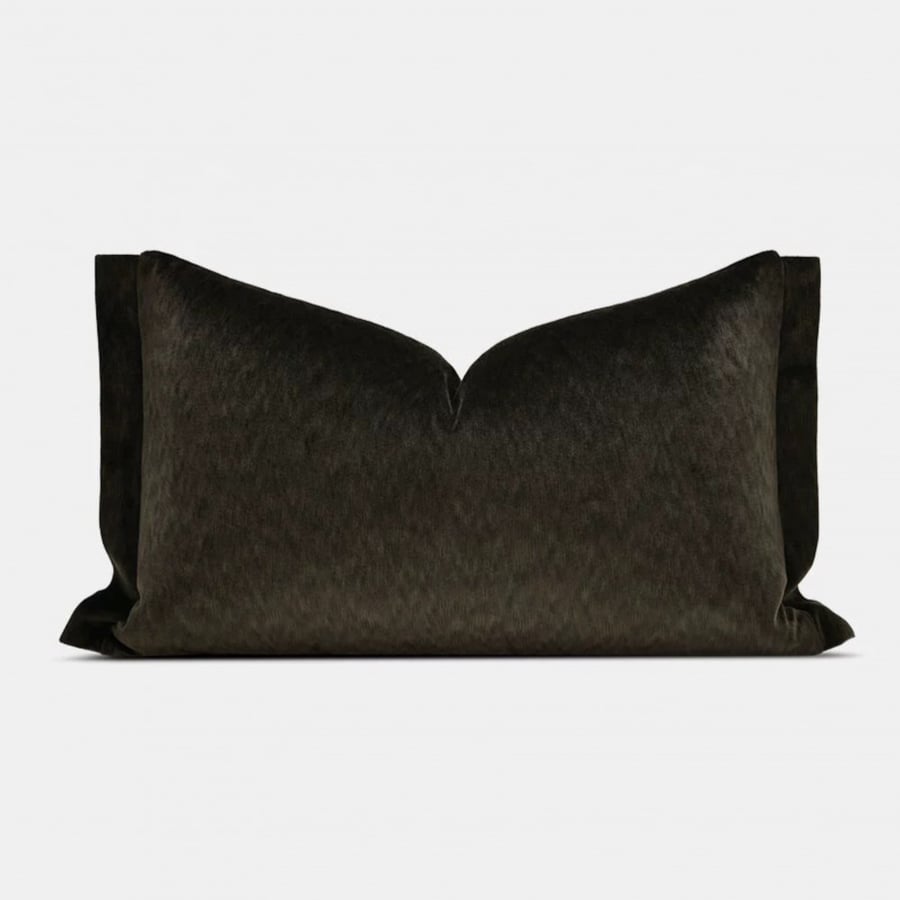 Rectangular beige brown black embroidered pillow