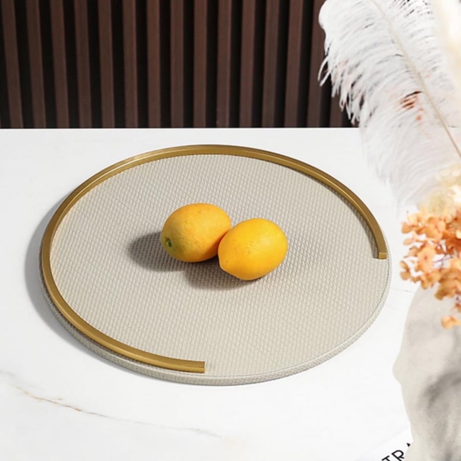 Gray-colored leather tray with a gold frame