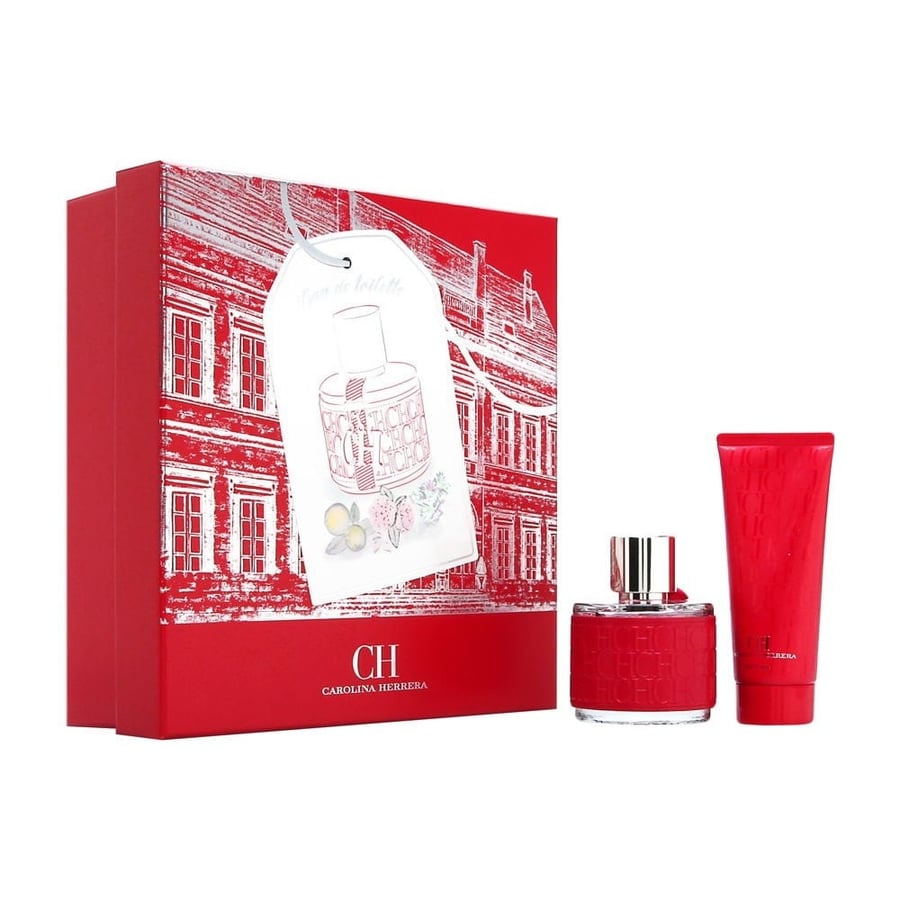 طقم كارولينا هيريرا CH النسائي الاحمر تواليت (عطر 100مل+بودي لوشن100مل)