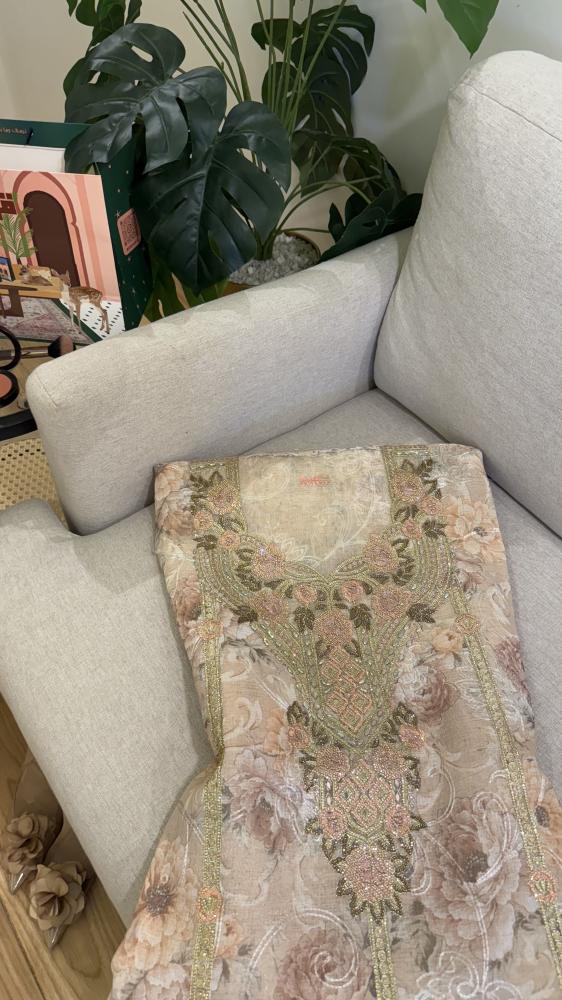 Organza fabric, Georgis style, embroidered with beads, without embroidery