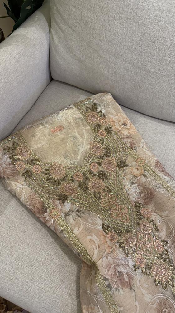Organza fabric, Georgis style, embroidered with beads, without embroidery