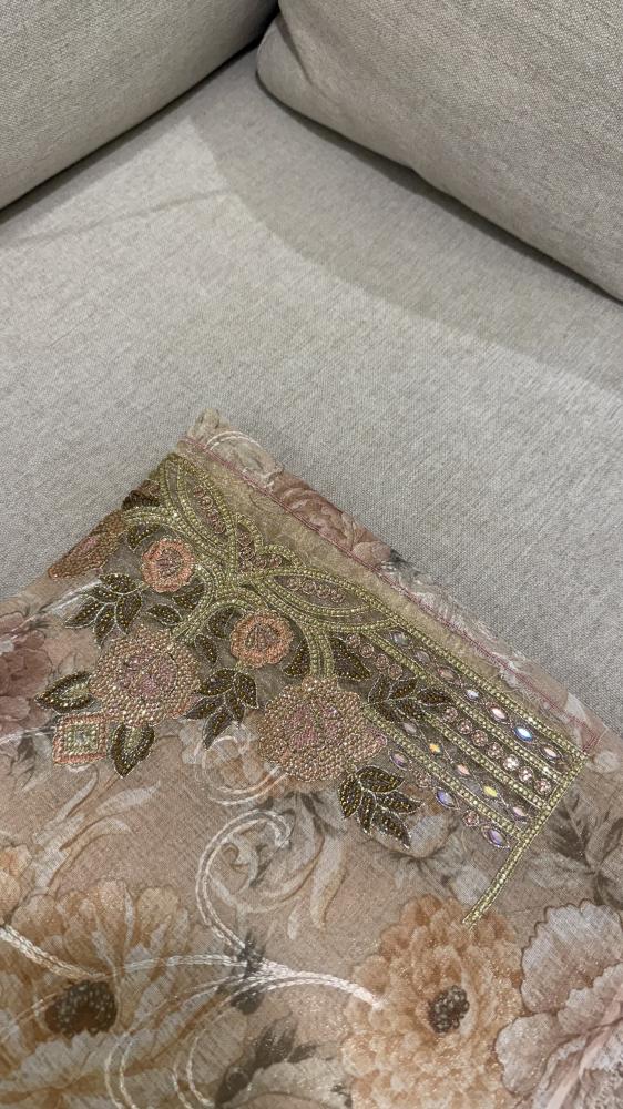 Organza fabric, Georgis style, embroidered with beads, without embroidery