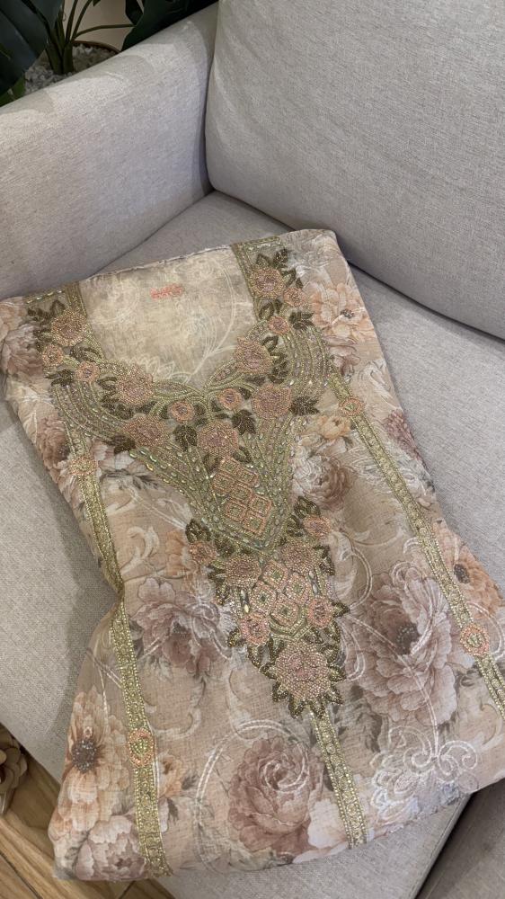 Organza fabric, Georgis style, embroidered with beads, without embroidery