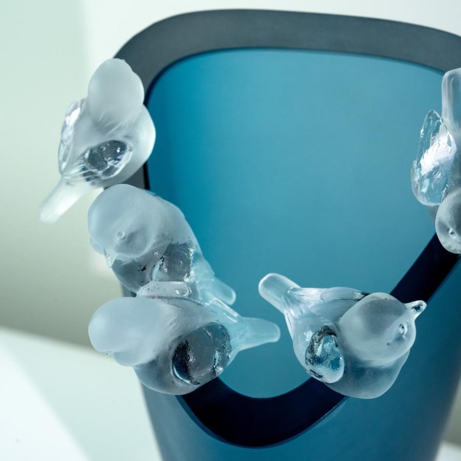 فازة كرستال زرقاء بتصميم عصافير - Blue Bird Crystal Vase