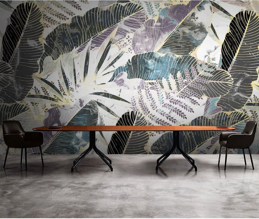 ورق جدران أوراق استوائية معتقة ملونة ولمسات ذهبية — تفصيل حسب الطلب TT2402-6595