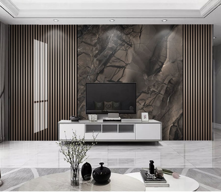 Wallpaper with marble and wood design GWM370049