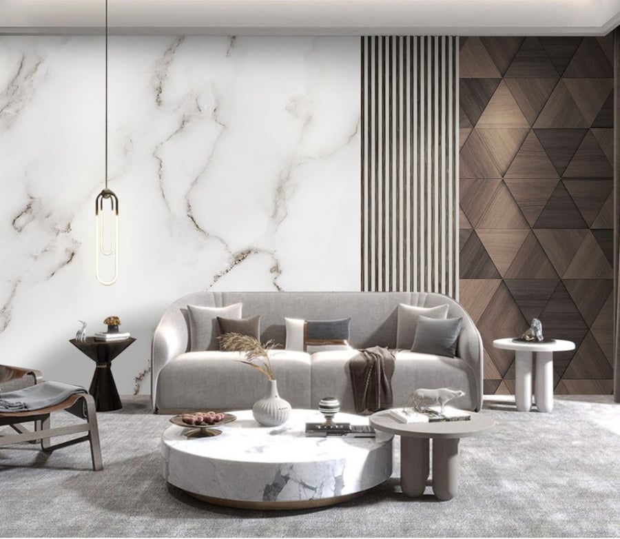 Wallpaper with marble and wood design GWM370001