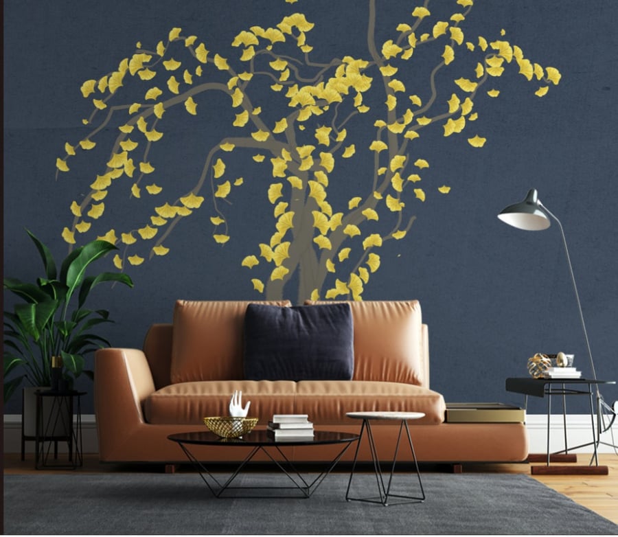 ورق جدران بتصميم شجرة الاوراق الذهبية GW301087