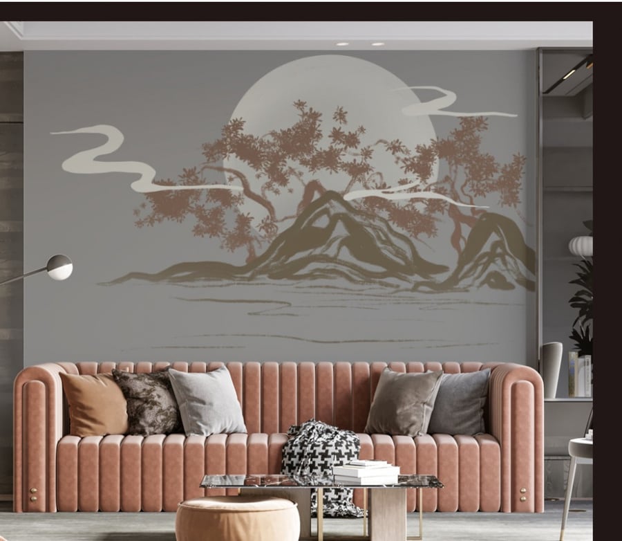 ورق جدران بتصميم القمر خلف الاشجار GW301041