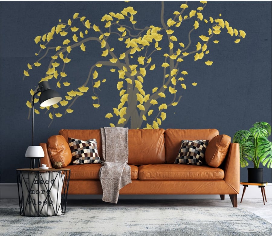 ورق جدران بتصميم شجرة الاوراق الذهبية GW301087