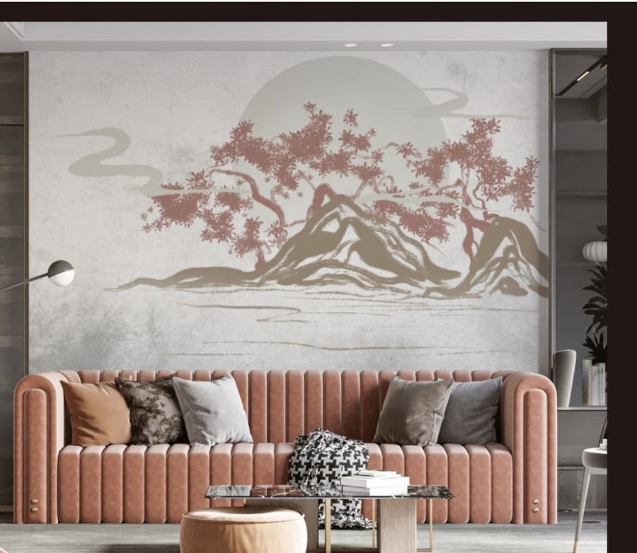 ورق جدران بتصميم القمر خلف الاشجار GW301042