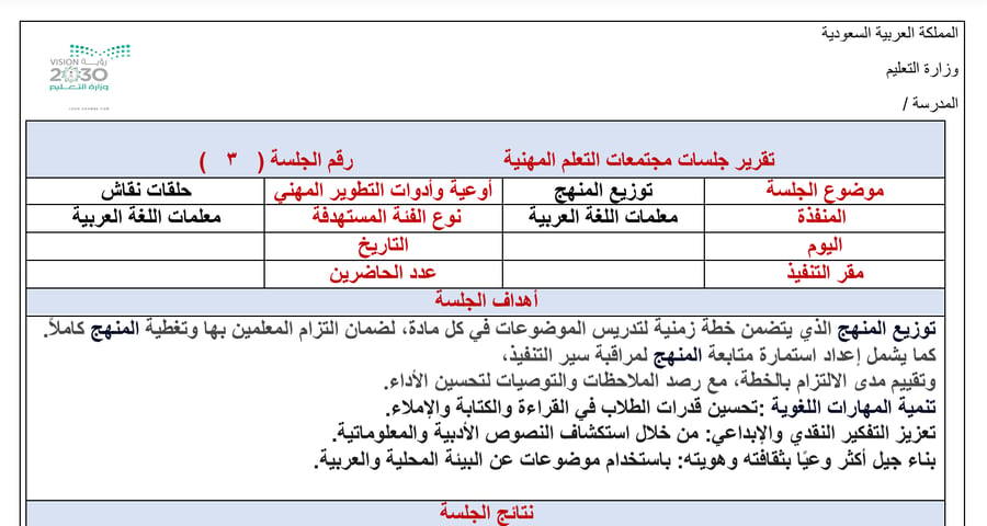 ‏تقرير توزيع المنهج