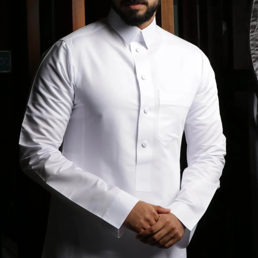 تفصيل ثوب رجالي فاخر بخامة كورية تصميم واقف