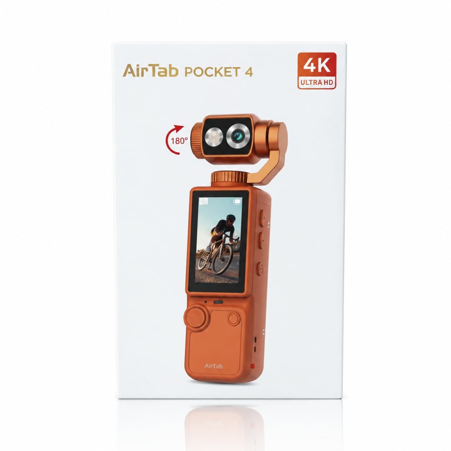 كاميرا AirTab Pocket 4 المحمولة بدقة 4K وعدسة دوارة 180° وشاشة لمس