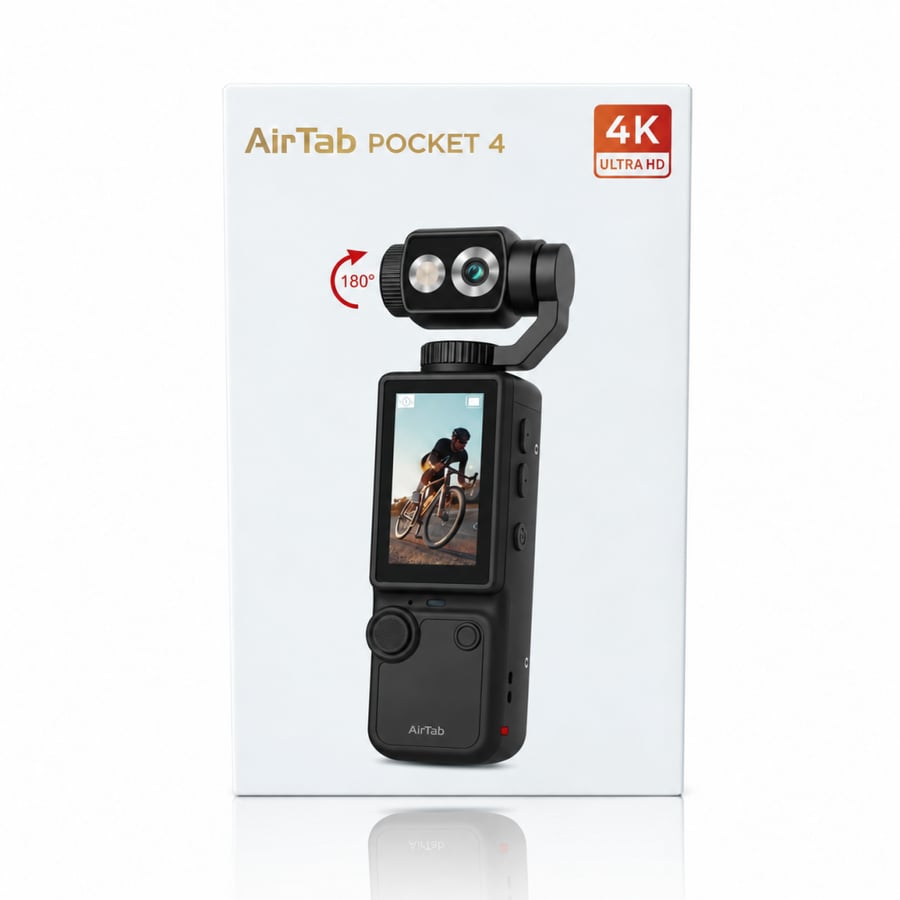 كاميرا AirTab Pocket 4 المحمولة بدقة 4K وعدسة دوارة 180° وشاشة لمس