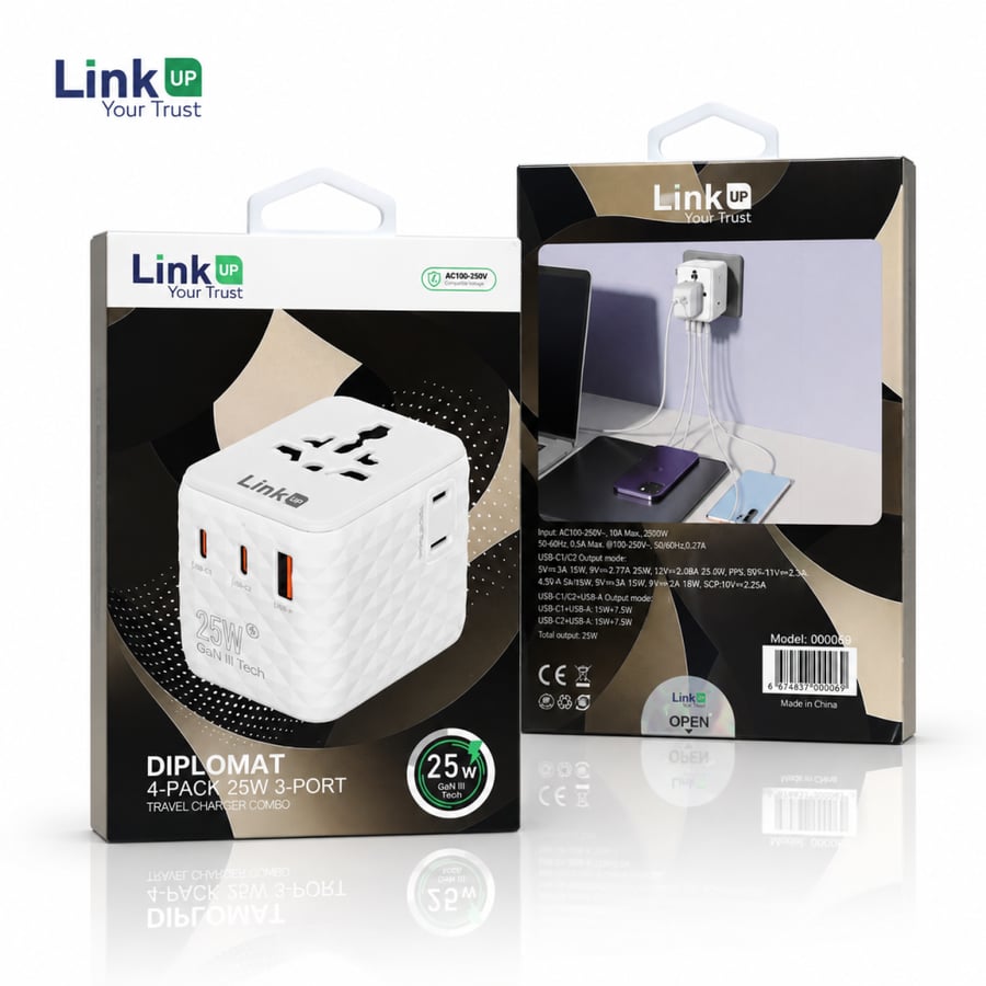 شاحن دولي Link UP فيش دولي لينك اب 25 واط