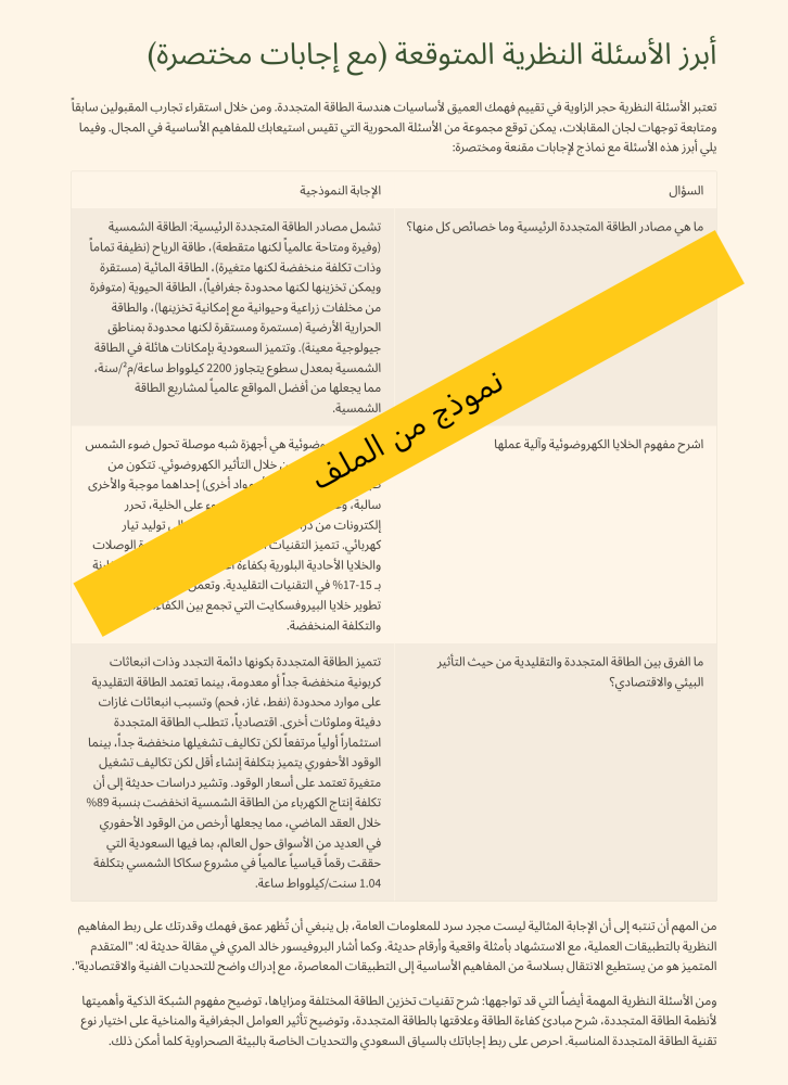 ماجستير هندسة الطاقة المتجددة- ملف PDF للاستعداد واجتياز المقابلة