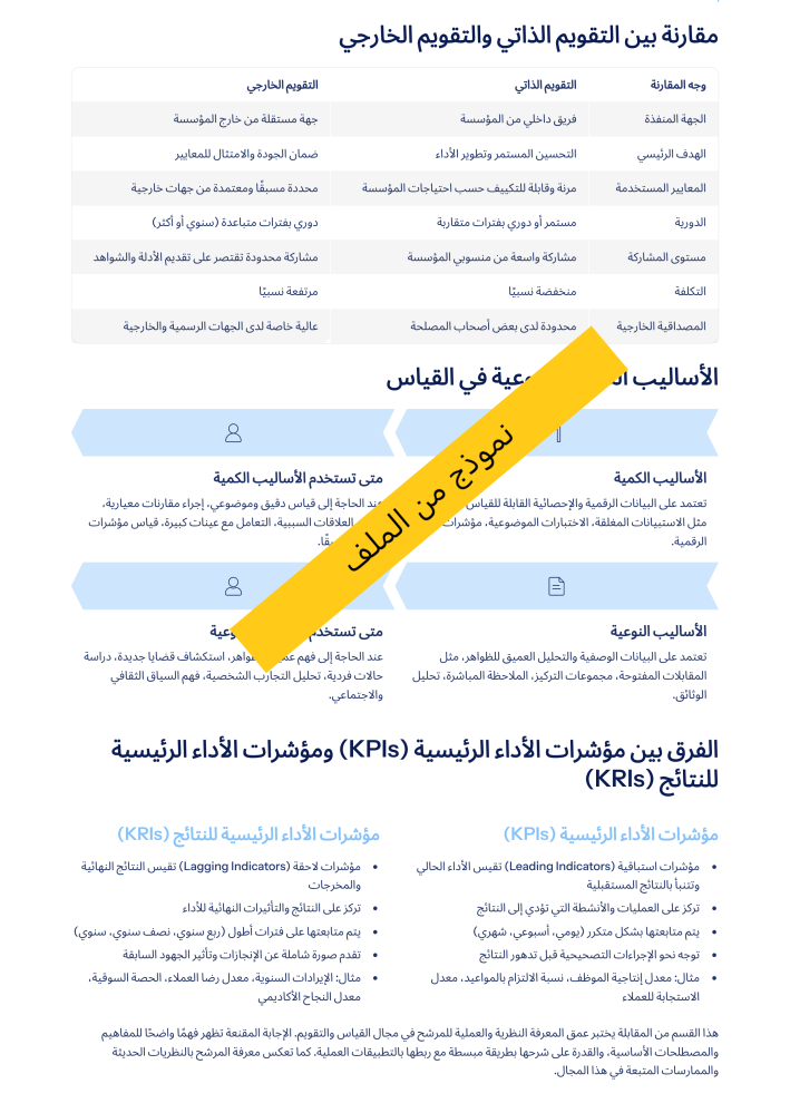 مدير قياس وتقويم - ملف PDF للاستعداد واجتياز المقابلة