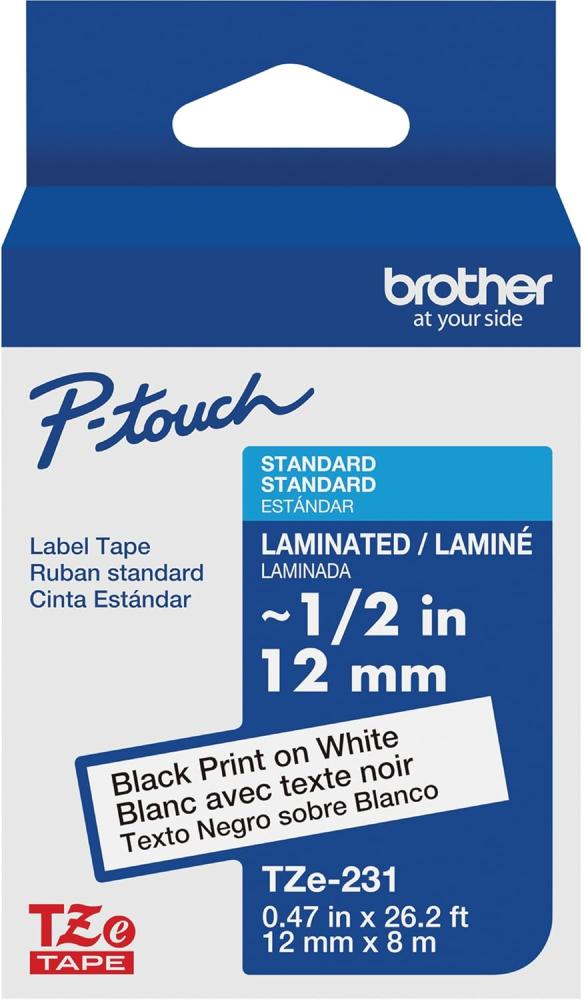 Brother Genuine TZe-231 Black on White Laminated Tape