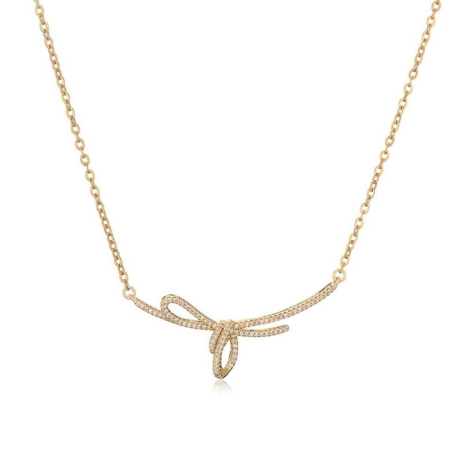 A bow set made of stainless steel decorated with original zircon.