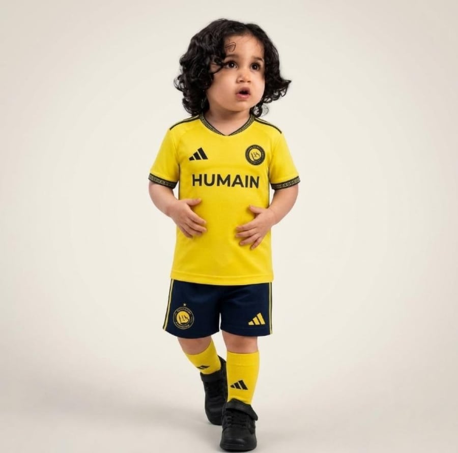 طقم نادي النصر السعودي الأساسي للأطفال الأصفر والأزرق 2027