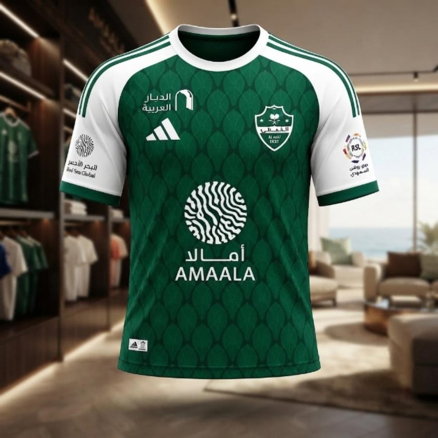 تيشيرت الأهلي السعودي الأخضر والأبيض الجديد 2026-2027 رجالي ولادي شبابي