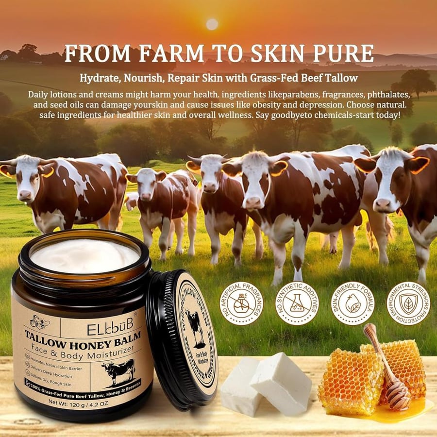 كريم مرطب للجسم والوجه بالعسل الطبيعي وشمع النحل – Tallow Balm – مناسب للبشرة الحساسة
